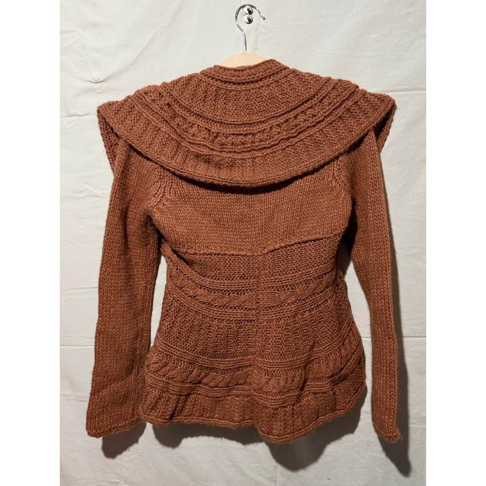 Elsamana Italian Wool Alpaca Blend Peplum Cardigan Rust Brown color Size small - Picture 7 of 7